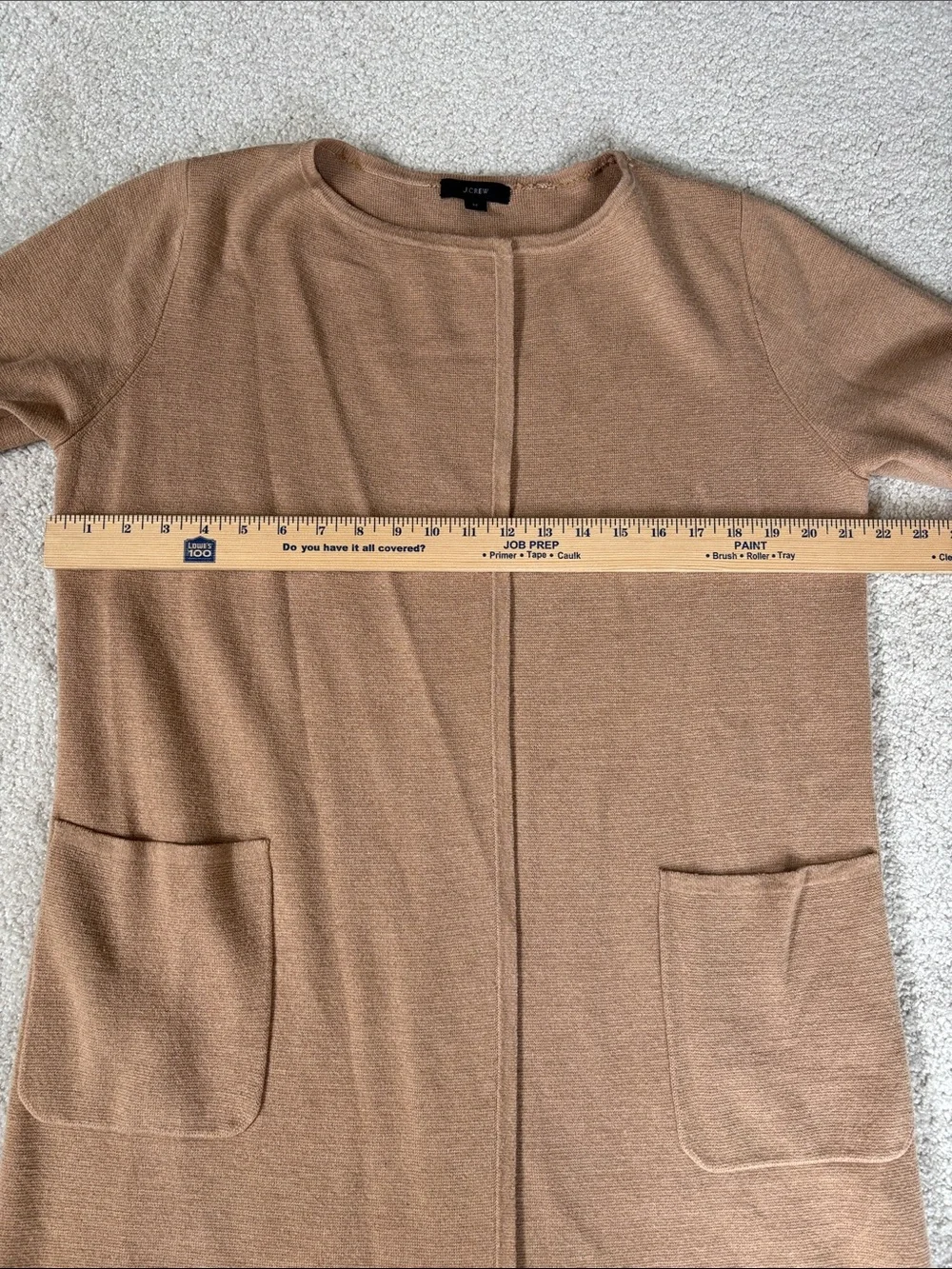 J Crew Merino Wool Cotton Open Front Long Cardigan Sweater Camel Tan Women M